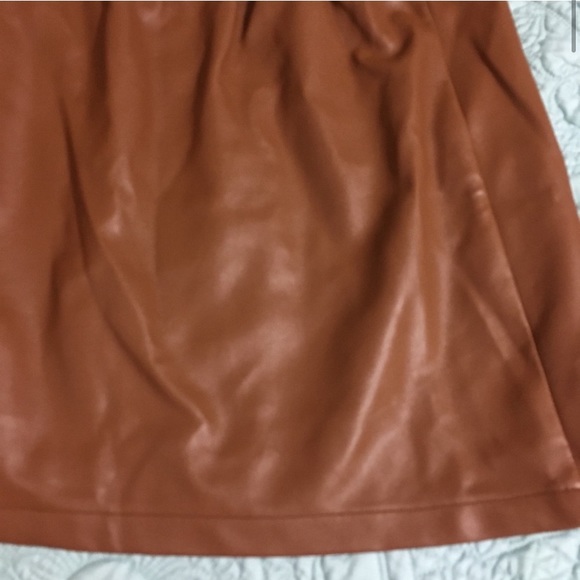 Cognac Brown Double Breasted Belted Faux Leather Skirt - Picture 5 of 8